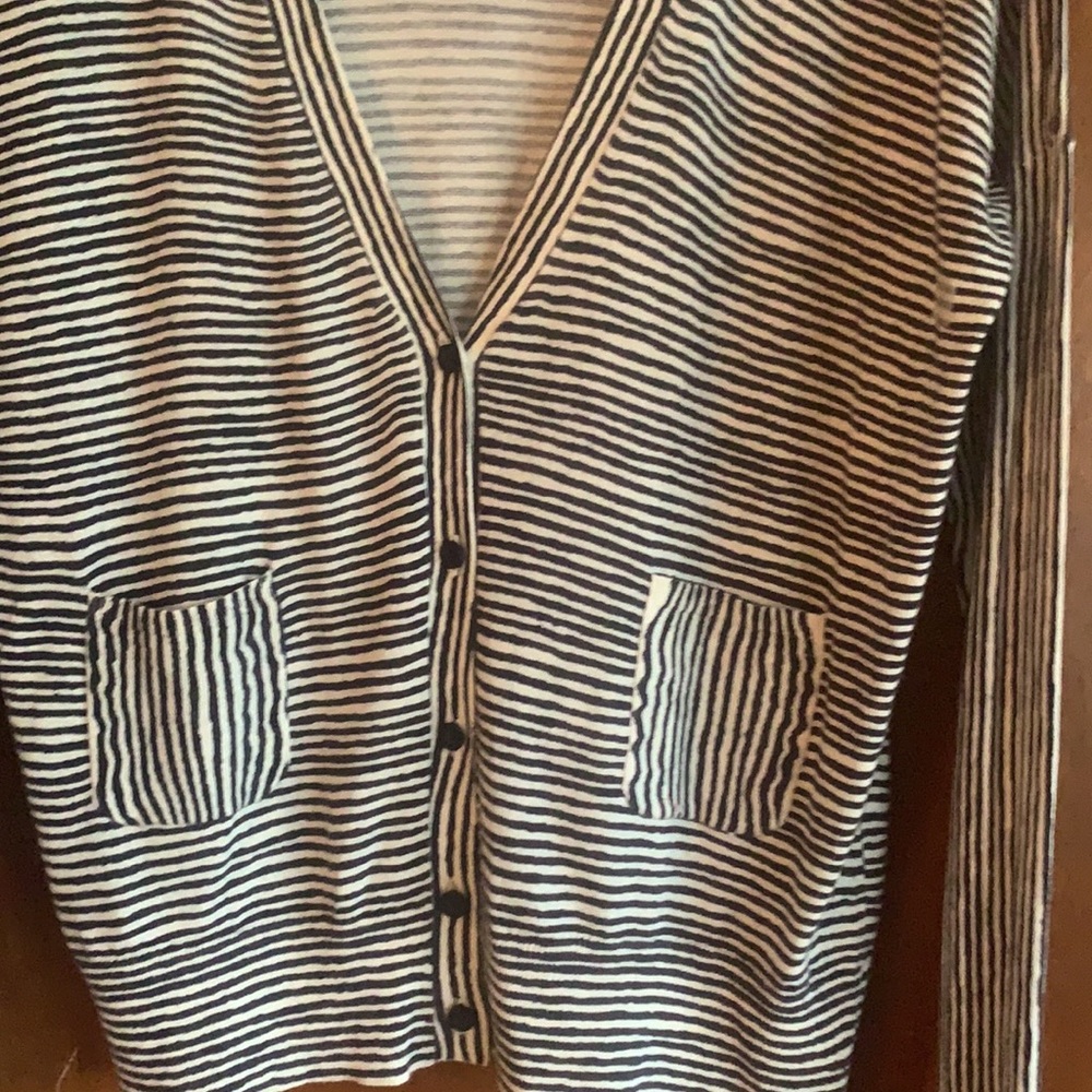LOFT Black and White Striped Cardigan - Picture 2 of 4